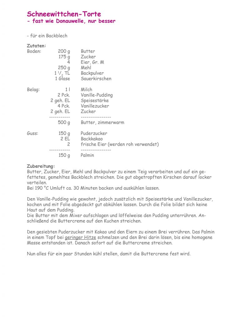 Rezept Schneewittchen Torte fast wie Donauwelle nur besser