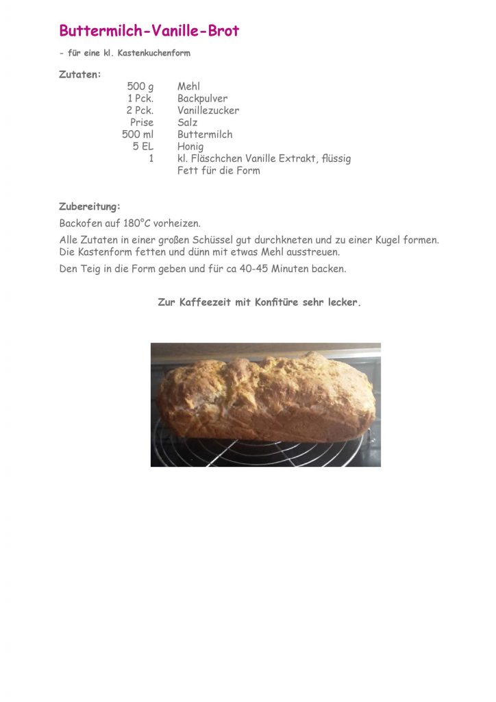 Rezept Buttermilch Vanille Brot