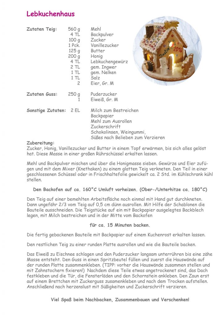 Rezept für das Lebkuchenhaus